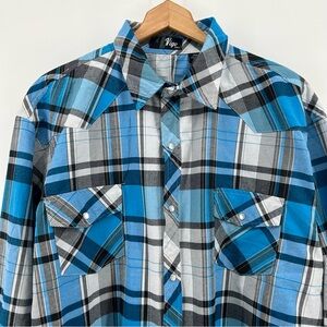 Vigo Pearl Snap Western Shirt Men's Size 2XL Blue Gray Plaid Cowboy Rodeo